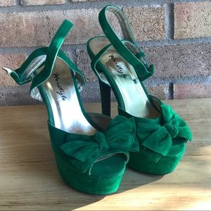 Herstyle McKinley green faux suede platform heels